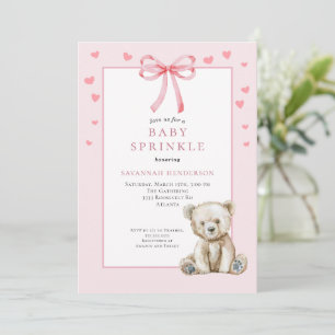 Zartes Rosa Baby-Party mit Schleife Süßer Teddybär Einladung