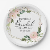 Zartes rosa, blaues, geometrisches Brautparty Pappteller (Vorderseite)