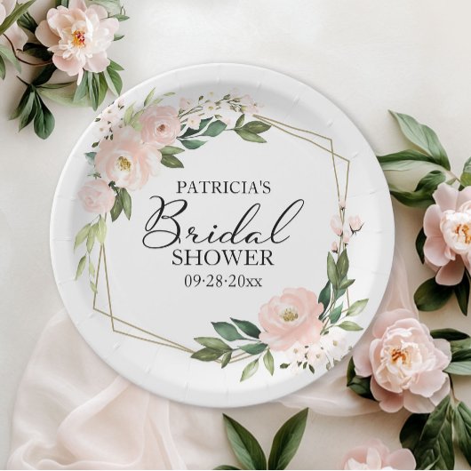 Zartes rosa, blaues, geometrisches Brautparty Pappteller