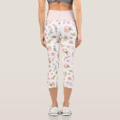 Zartes rosa Blumenmuster Capri Leggings (Rückseite)