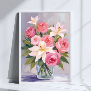Zartes Rosa Florales Wasserfarben Bouquet Elegant Poster