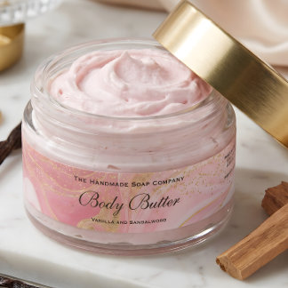 Zartes Rosa & Gold Glitter-Körperbutter-Glas-Label
