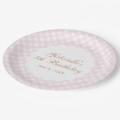 Zartes rosa Karo Gingham Pappteller (Schrägansicht)
