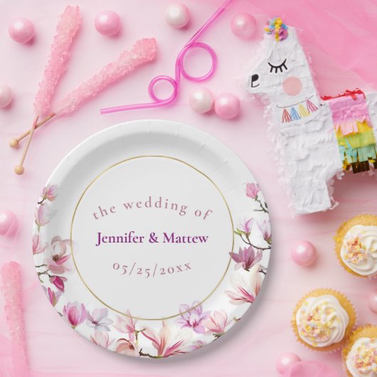 Zartes rosa Magnolia, kundenspezifisches Hochzeits Pappteller (Party)