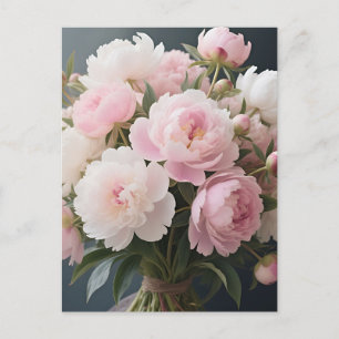 Zartes rosa Pfingstrosenbouquet Romantische Blumen Postkarte