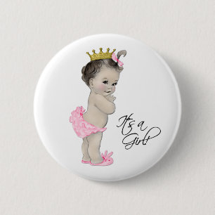 Zartes Rosa Prinzessin Es ist ein Mädchen Knopf Button