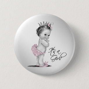 Zartes Rosa Prinzessin Es ist ein Mädchen Knopf Button