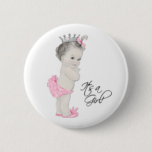 Zartes Rosa Prinzessin Es ist ein Mädchen Knopf Button