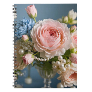 Zartes Rosa Rosa mit Perle in Vase Notizblock