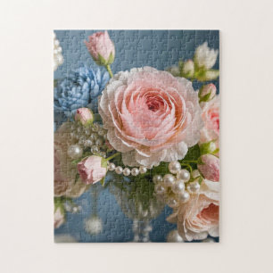 Zartes Rosa Rosa mit Perle in Vase Puzzle