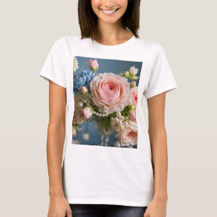 Zartes Rosa Rosa mit Perle in Vase T-Shirt