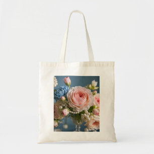 Zartes Rosa Rosa mit Perle in Vase Tragetasche