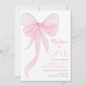 Zartes rosa Schleifen Mädchen erster Geburtstag Einladung (Vorderseite)