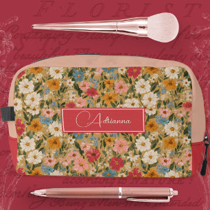 Zartes Rosa und Blau Cottagecore-Blumenmuster Waschbeutel