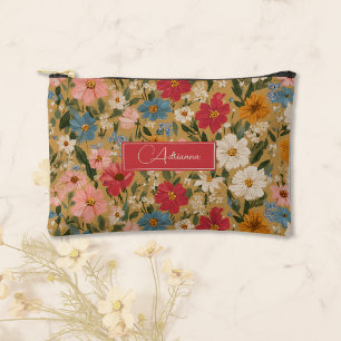 Zartes Rosa und Blau Cottagecore Floral Zubehörtasche