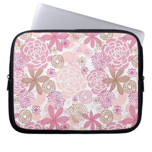 Zartes rosa und braunes Blumenmuster Laptopschutzhülle