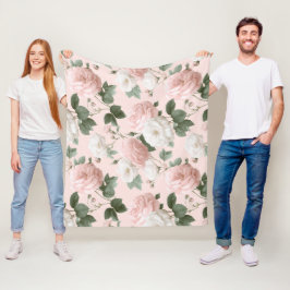 Zartes Rosa Weiß Blumenmuster Fleecedecke