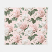 Zartes Rosa Weiß Blumenmuster Fleecedecke (Vorderseite (Horizontal))