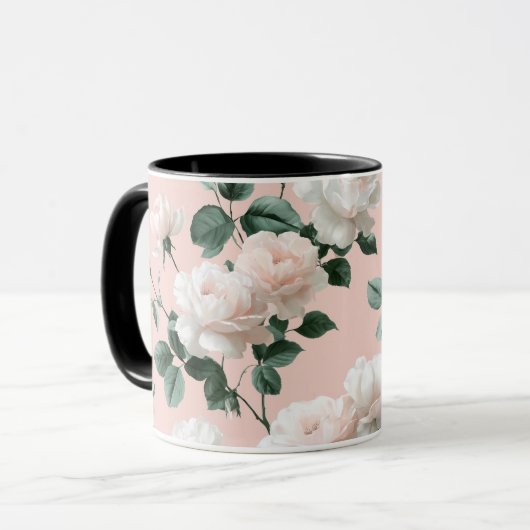 Zartes Rosa Weiß Blumenmuster Tasse (Vorderseite Links)