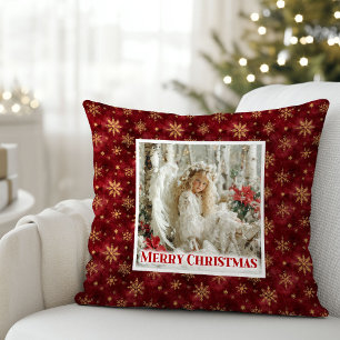 Zartes Rot und Gold Engel Vintage Weihnachten Kissen