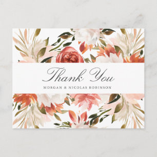 Zartes Rot-Weißes Blumenhochzeits-Dankeschön Postkarte
