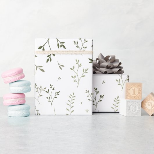 Zartes Salbeigrünes Ditsy Botanisches Muster Geschenkpapier (Babyparty)