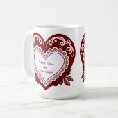 Zartes Spitzenherz Karte Kaffeetasse (Vorderseite Links)