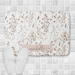 Zartes Wasserfarben-Braun-Blumen-Blatt-Muster Badematte
