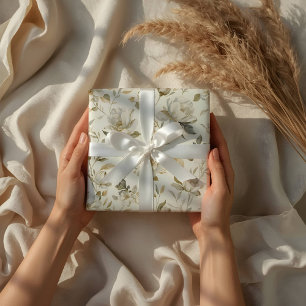 Zartes Wasserfarben-Weiß-Blumenmuster Geschenkpapier