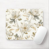 Zartes Wasserfarbenes Weißes Blumenmuster Mousepad (Mit Mouse)