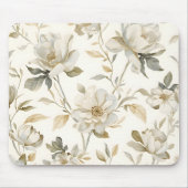 Zartes Wasserfarbenes Weißes Blumenmuster Mousepad (Vorne)
