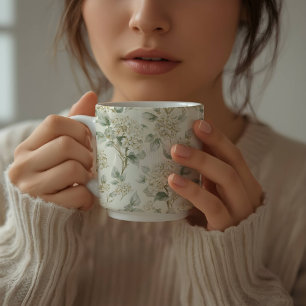 Zartes weißes Hortensien-Blumenmuster Kaffeetasse
