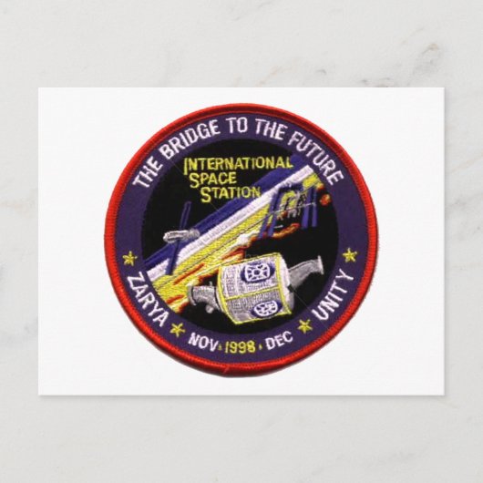Zarya-Unity-Module der ISS Postkarte (Vorderseite)