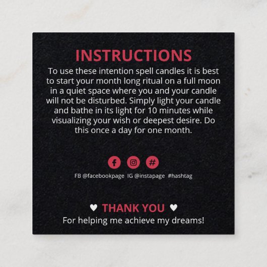 Zauber der Kristallkerze des Schwarzen Halbmonds Quadratische Visitenkarte (Rückseite)