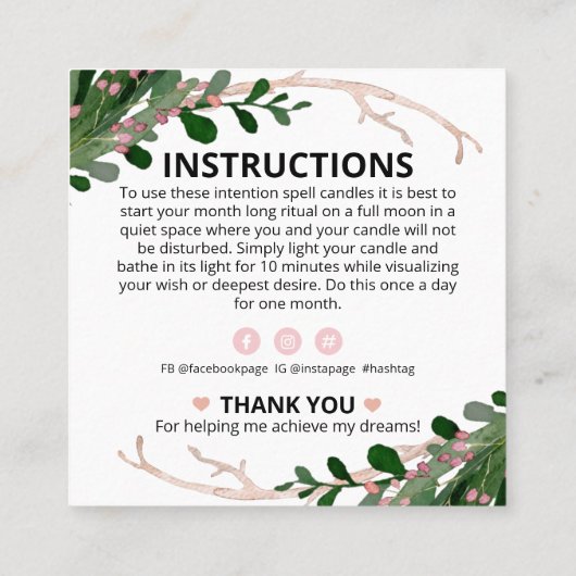 Zauber "Moth and Moon Candle" Quadratische Visitenkarte (Rückseite)