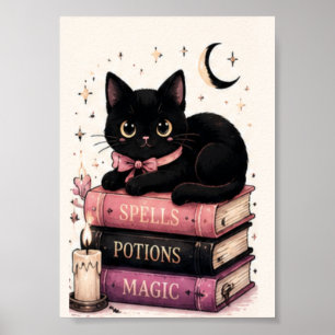 Zauberbuch der Hexerei schwarze Katze Poster