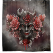 Zauberei | Dunkler Horned Dämon mit leuchtenden ro Duschvorhang (Vorderseite)