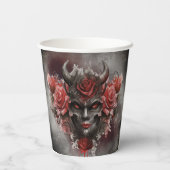 Zauberei | Dunkler Horned Dämon mit leuchtenden ro Pappbecher (Rückseite)