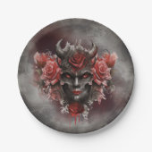 Zauberei | Dunkler Horned Dämon mit leuchtenden ro Pappteller (Vorderseite)