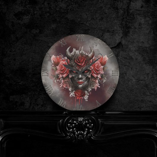 Zauberei | Dunkler Horned Dämon mit leuchtenden ro Runde Wanduhr