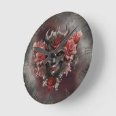 Zauberei | Dunkler Horned Dämon mit leuchtenden ro Runde Wanduhr (Winkel)