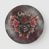 Zauberei | Dunkler Horned Dämon mit leuchtenden ro Runde Wanduhr (Vorderseite)