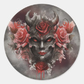 Zauberei | Dunkler Horned Dämon mit leuchtenden ro Runder Aufkleber (Vorderseite)