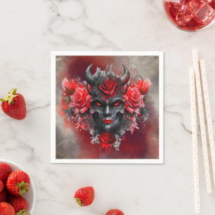 Zauberei Dunkler Horned Dämon mit leuchtenden ro Serviette