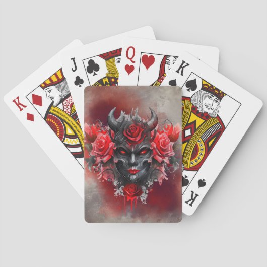 Zauberei | Dunkler Horned Dämon mit leuchtenden ro Spielkarten (Rückseite)