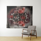 Zauberei | Dunkler Horned Dämon mit leuchtenden ro Wandteppich (Beispiel (Horizontal))