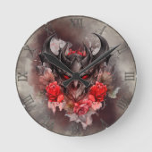 Zauberei | Rotes Mit Augen Smoky-Demon-Tier mit Ro Runde Wanduhr (Vorderseite)