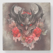 Zauberei | Rotes Mit Augen Smoky-Demon-Tier mit Ro Steinuntersetzer (Vorderseite)