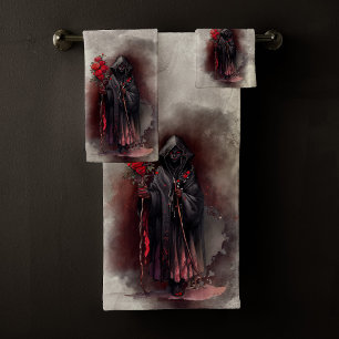 Zauberei Shadowy Dark Hexe glühende rote Augen Badhandtuch Set