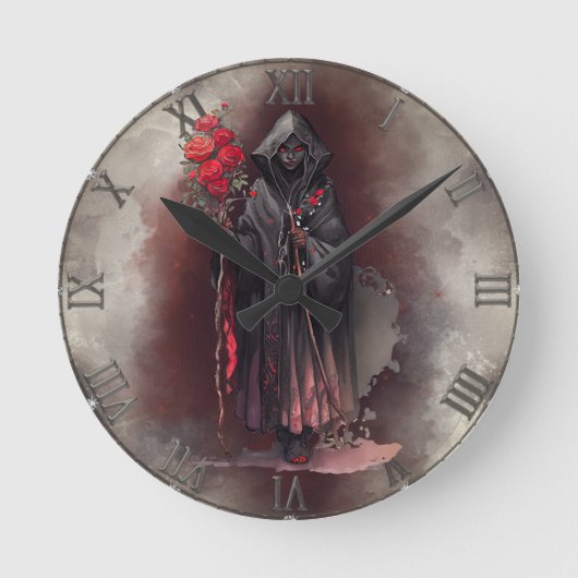 Zauberei | Shadowy Dark Hexe glühende rote Augen Runde Wanduhr (Vorderseite)